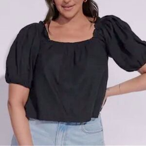 Abercrombie & Fitch Linen puff Sleeve Crop Top Tia Booth collab square neck XXL
